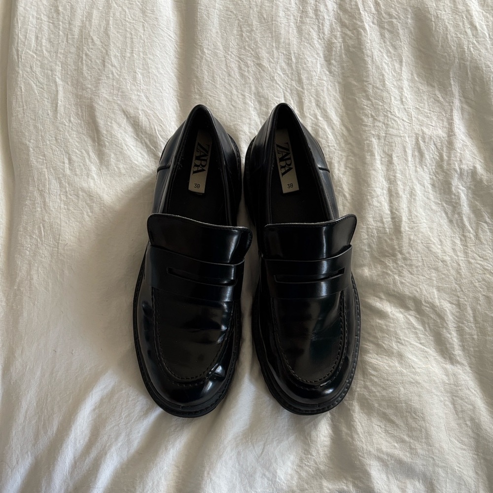 Zara Black Patent Penny Loafers